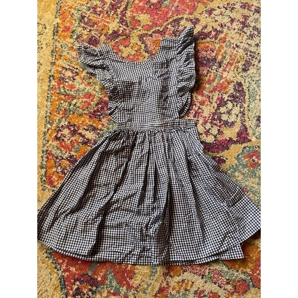 90s Dennis Navy Blue Check Gingham Ruffle Pinafore Dress